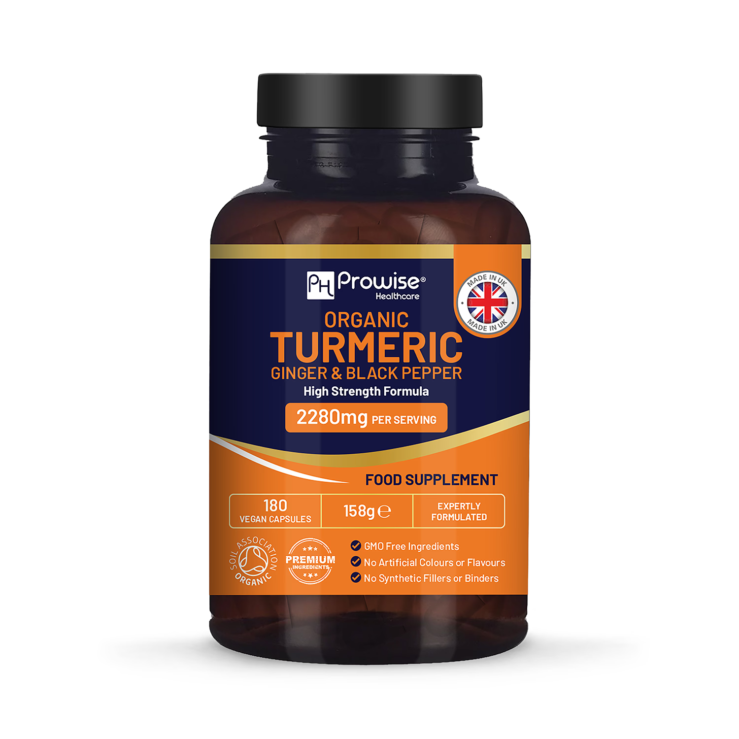 Prowise Healthcare organic turmeric 2280mg capsules, imported from the UK