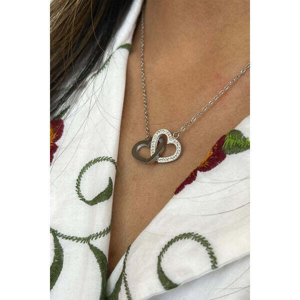 SVNX silver double heart link necklace 40+5cm, UK version