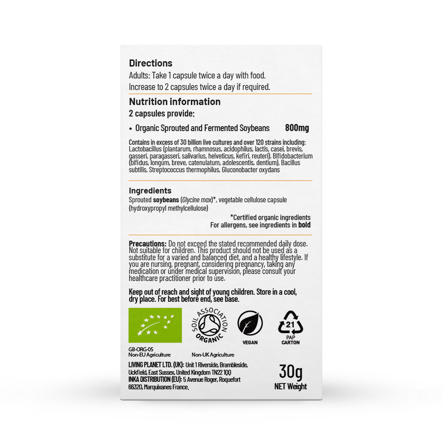 Living Nutrition Organic Fermented Symbiotic Capsules 60, UK version