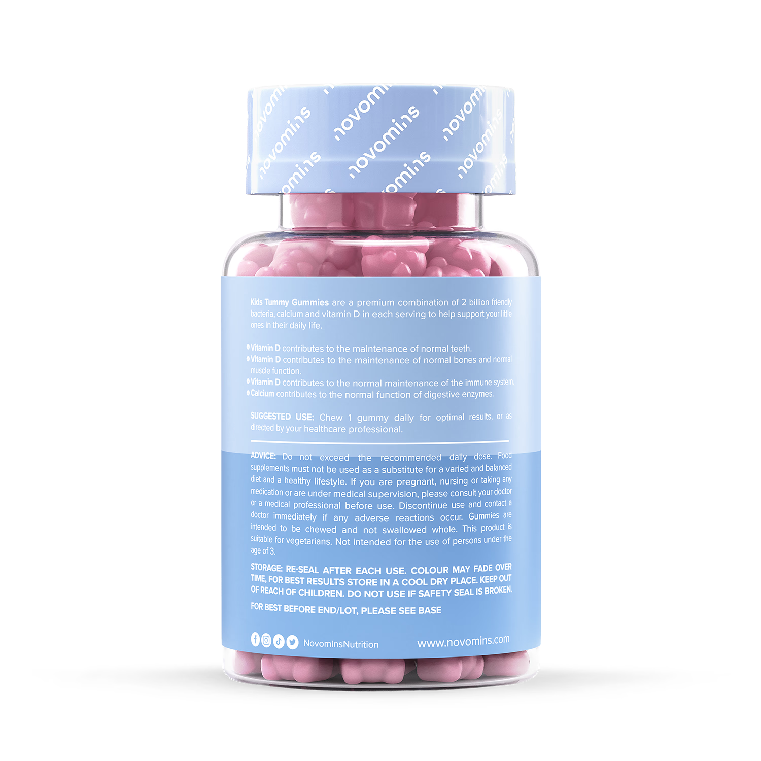 Novomins Kids Tummy Gummies Strawberry Flavour 30 pieces, imported from the UK