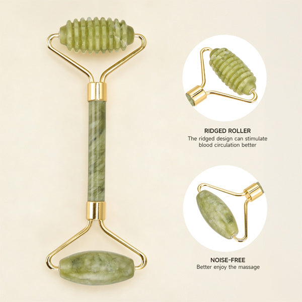 Livingandhome 3 Pcs Jade Facial Set with Gua Sha & Rollers