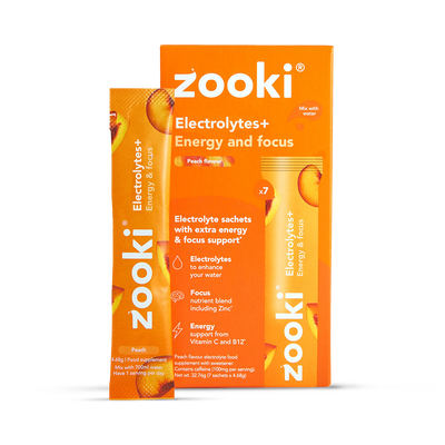 Holland & Barrett Zooki Electrolytes+ Energy & Focus, Peach Flavour 30 Sachets- Buy online at McGrocer