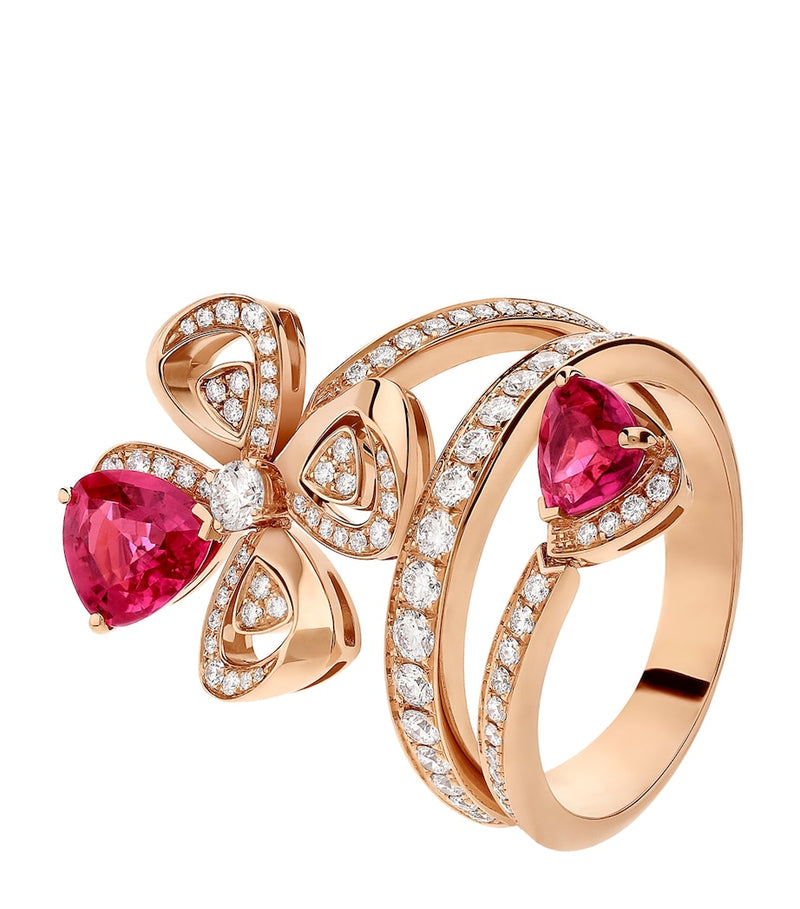 Bvlgari Fiorever rose gold diamond rubellite ring, UK version