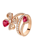 Bvlgari Fiorever rose gold diamond rubellite ring, UK version