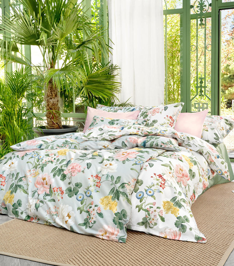 White Cotton Floral Print King Oxford Pillowcase 50cm x 90cm