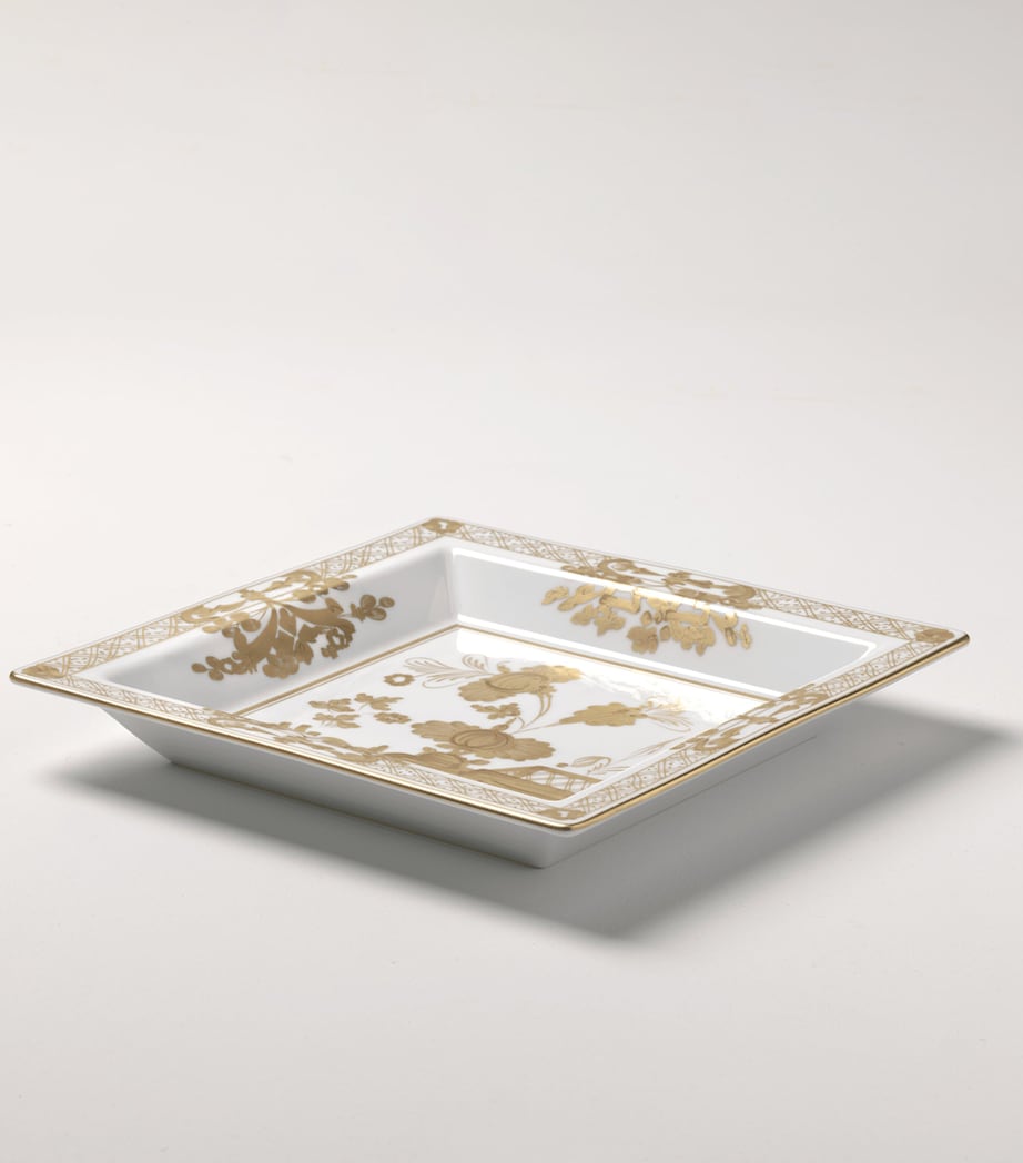 GINORI porcelain change tray with hand-painted gold florals, UK version