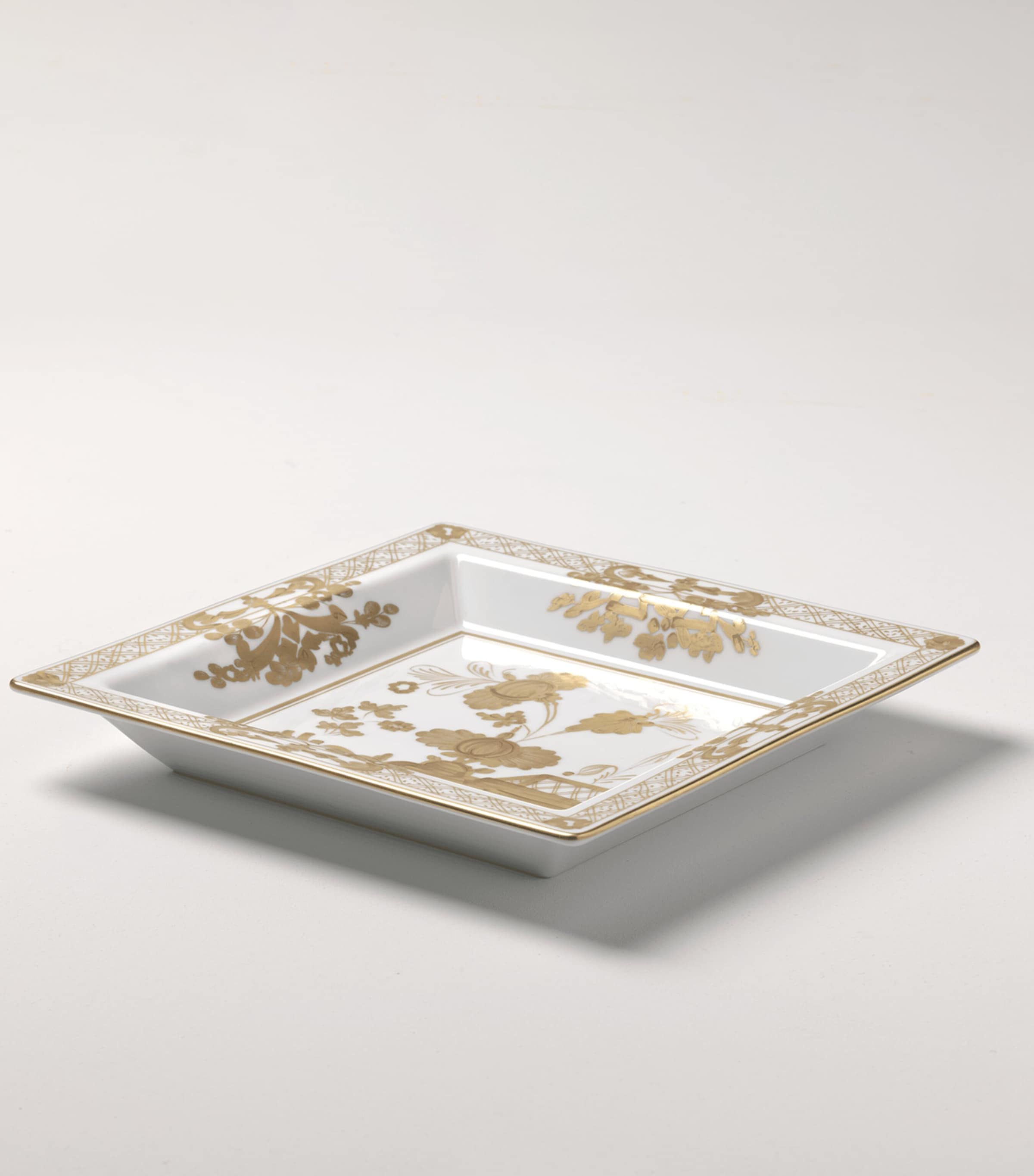 GINORI porcelain change tray with hand-painted gold florals, UK version