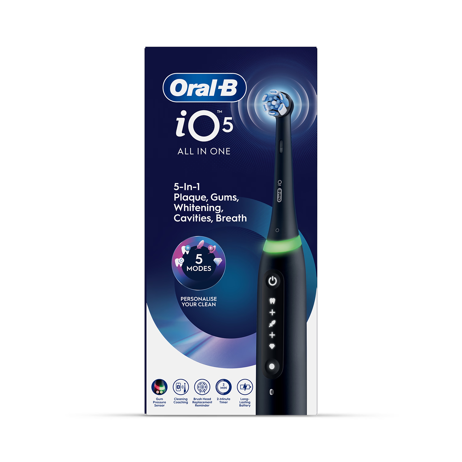 Oral-B iO 5 black electric toothbrush, imported from the UK