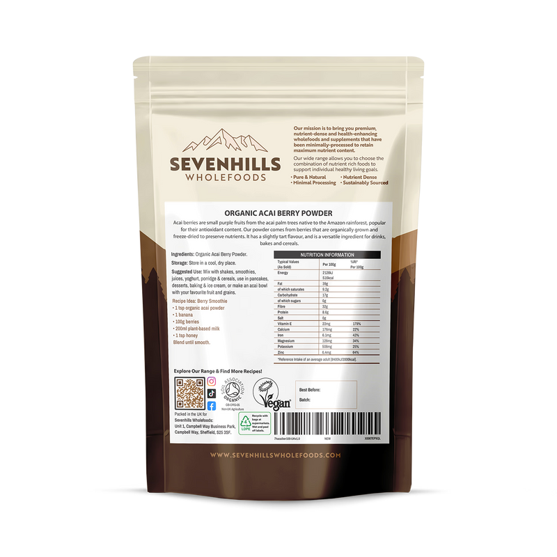 Seven Hills Organic Acai Berry Powder 200g, UK version