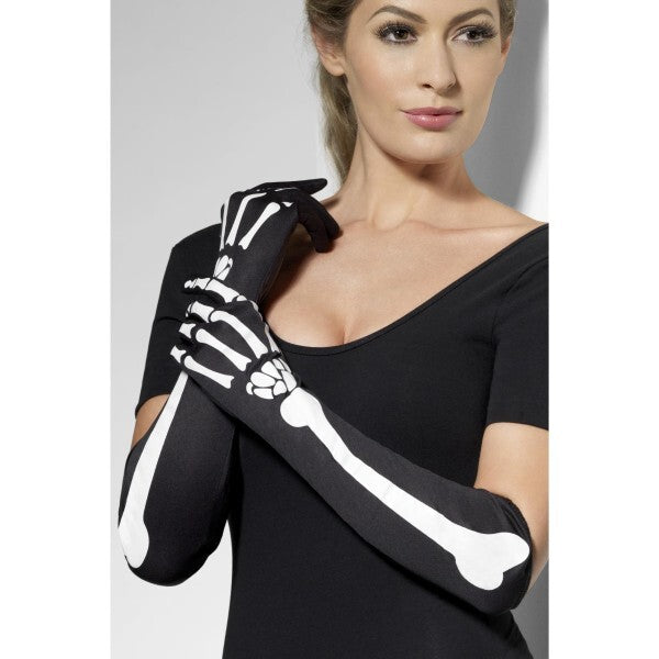 Smiffys skeleton gloves black long (British brand)