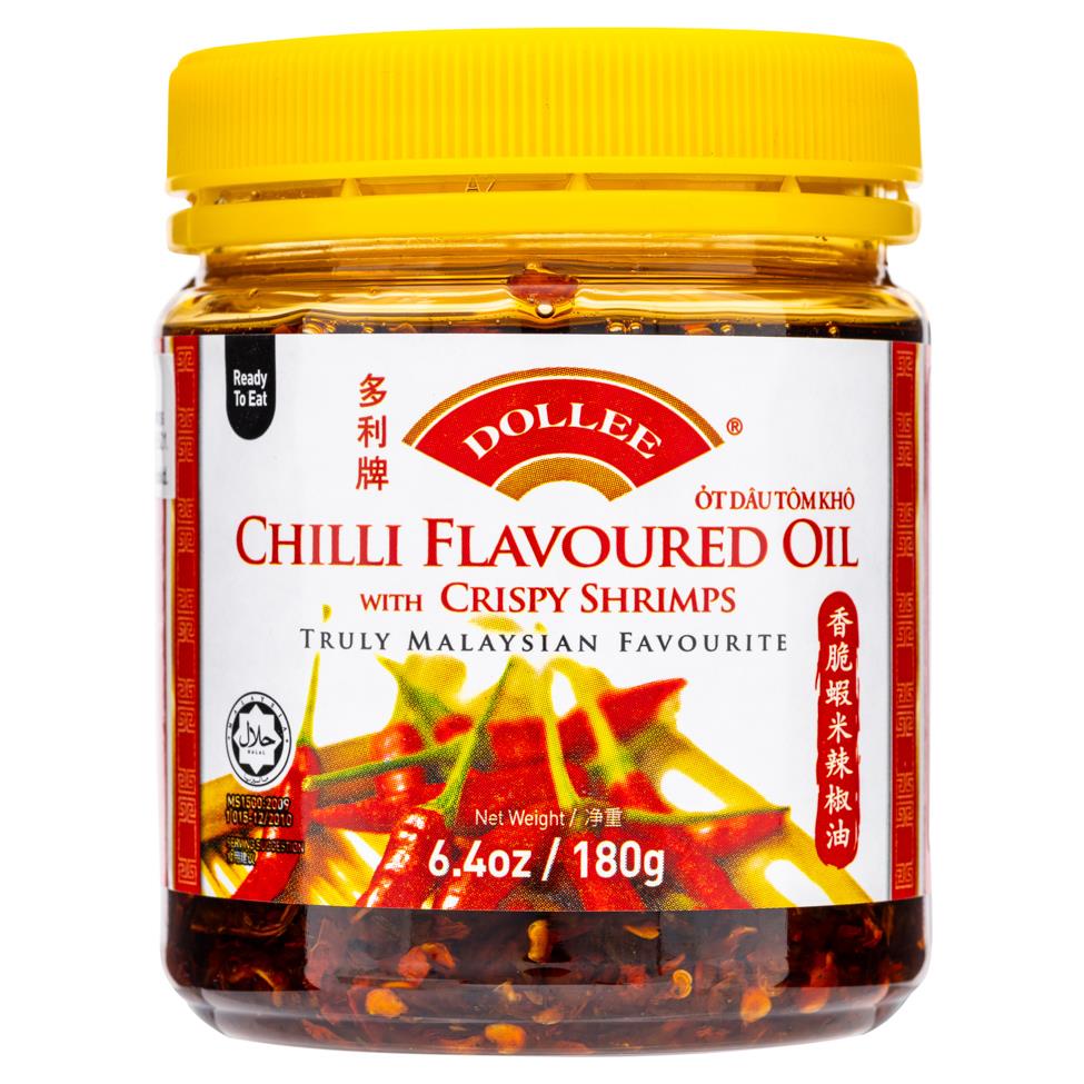 Dollee chilli flavoured oil with crispy shrimps, imported from the UK