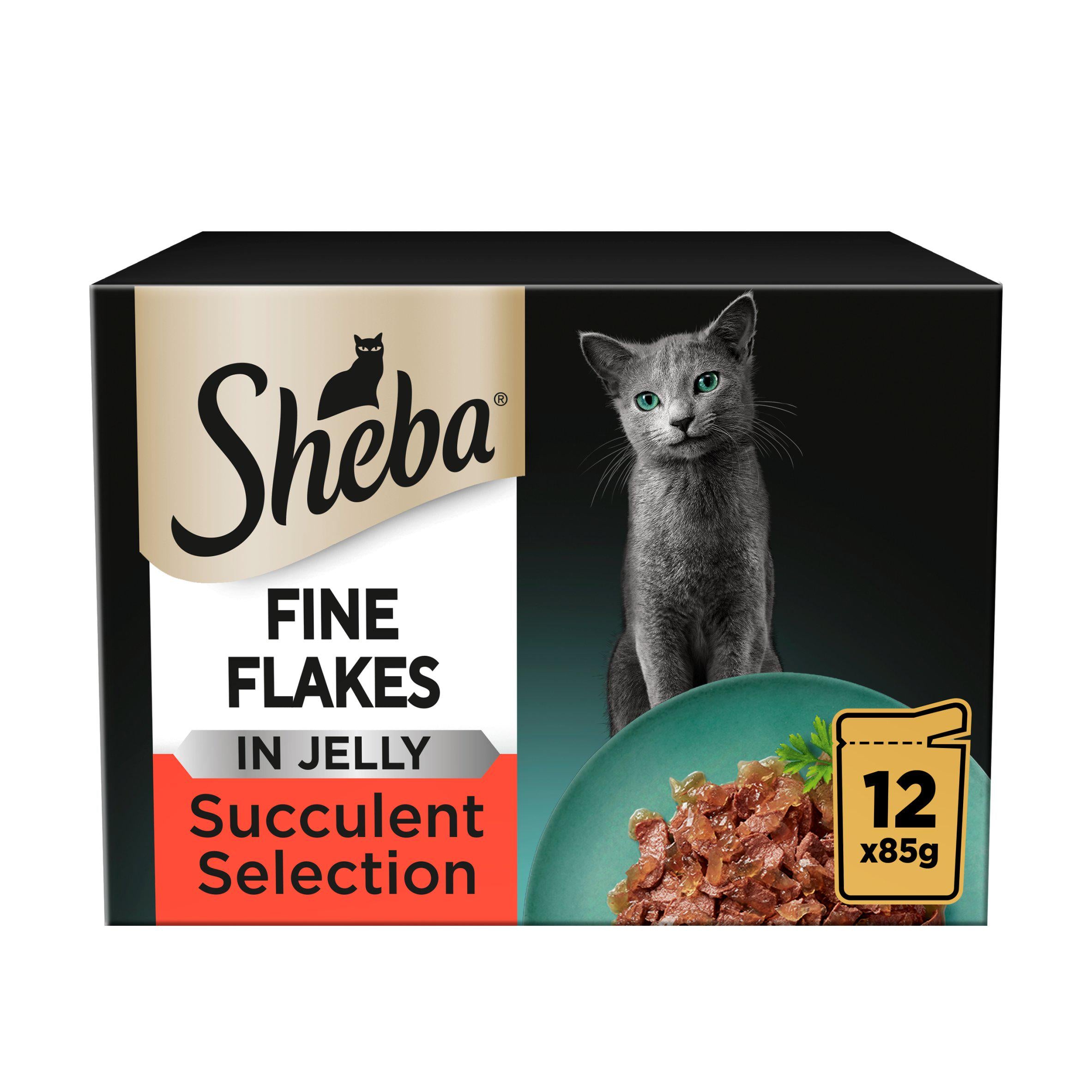 Sheba Fine Flakes Cat Food Pouches Succulent Selection in Jelly 12x85g Cat pouches & trays Sainsburys   