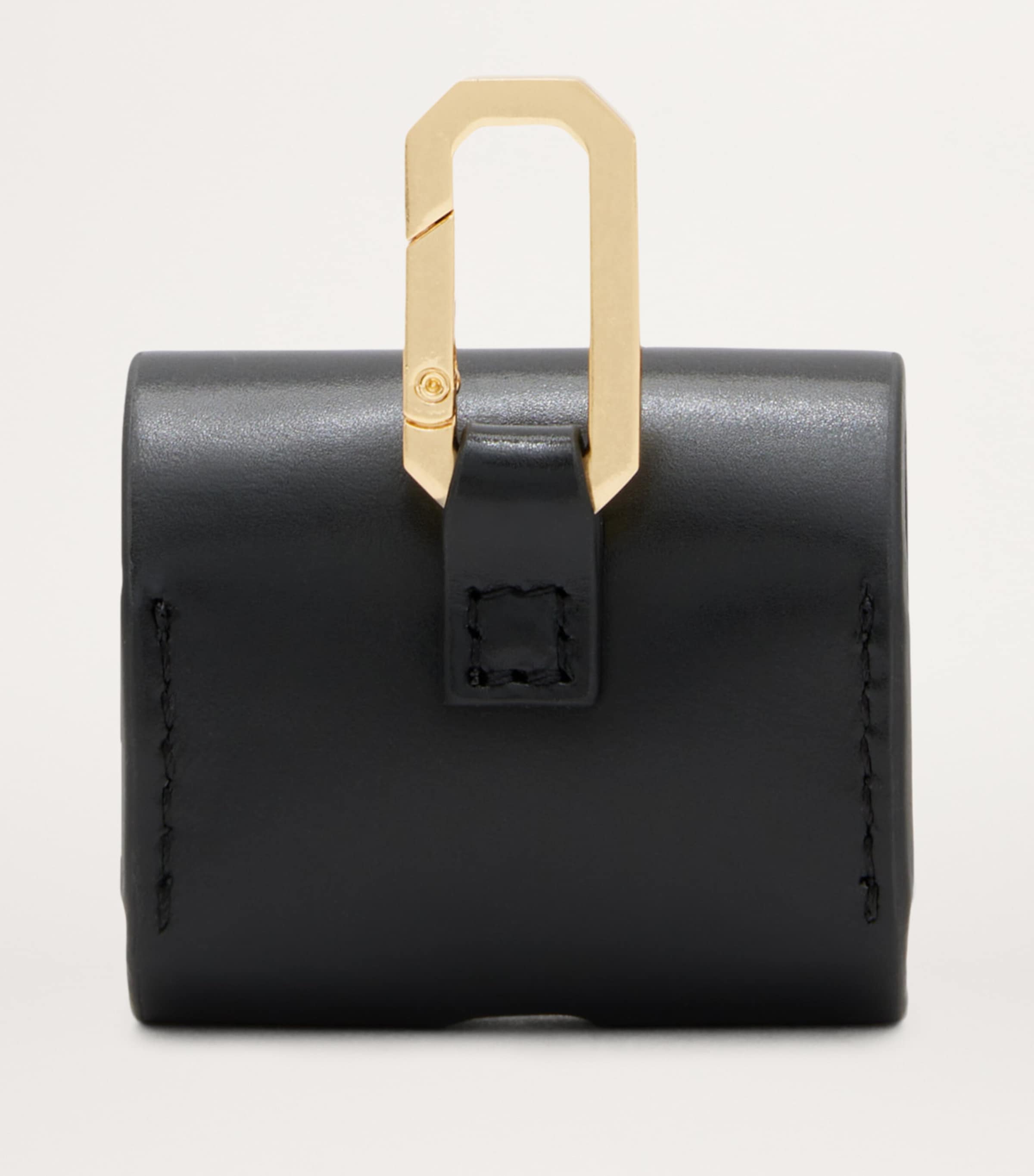 AllSaints black calfskin AirPods case with gold-tone carabiner - British product