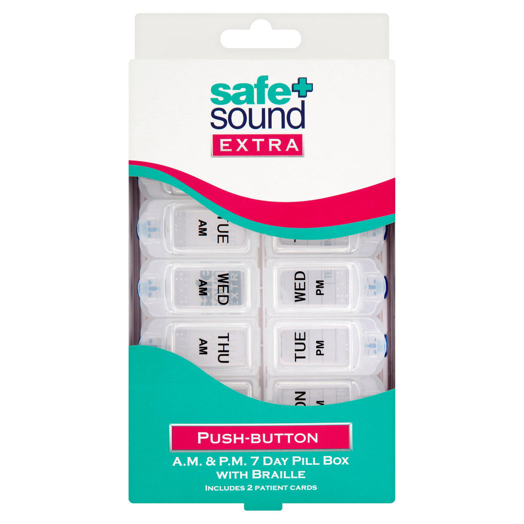 Safe + Sound Extra Push Button AM & PM 7 Day Pill Box with Braille