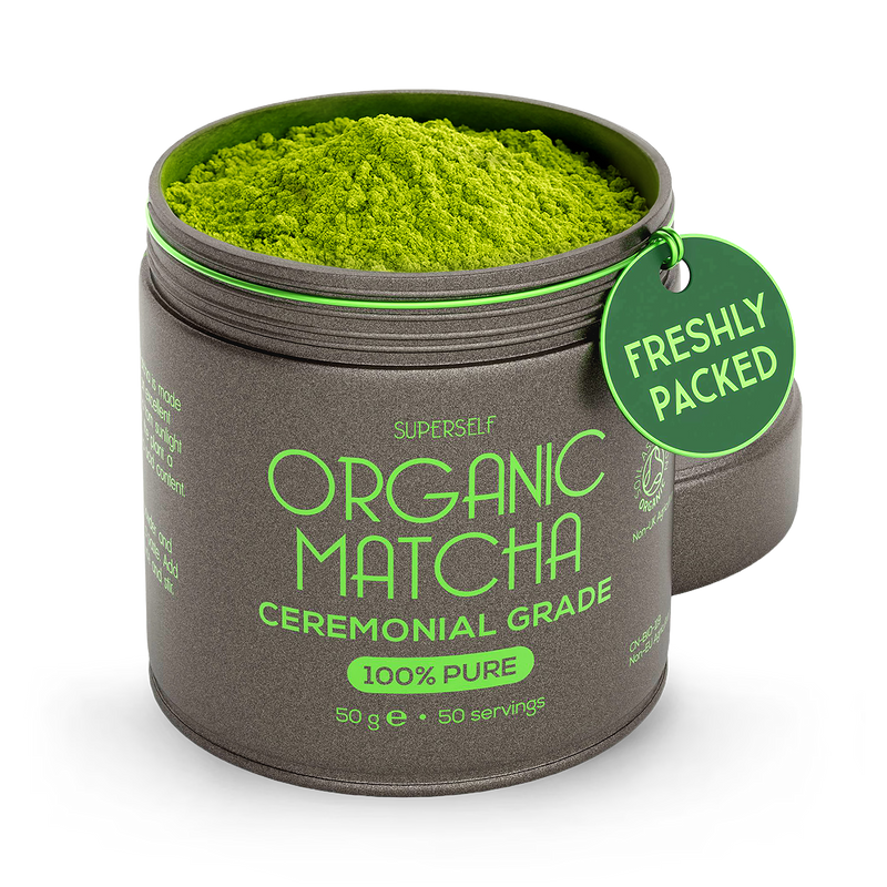 SuperSelf organic matcha green tea powder ceremonial grade 50g, imported from the UK