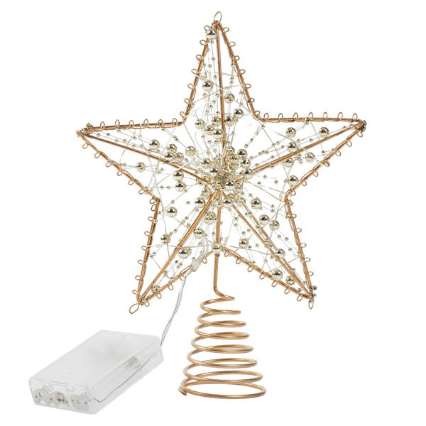 Livingandhome pre-lit star Christmas tree topper gold metal - British product