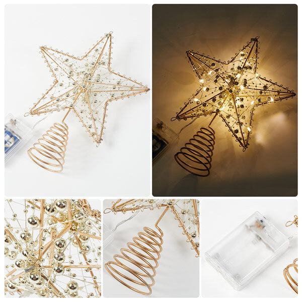 Livingandhome pre-lit star Christmas tree topper gold metal - British product