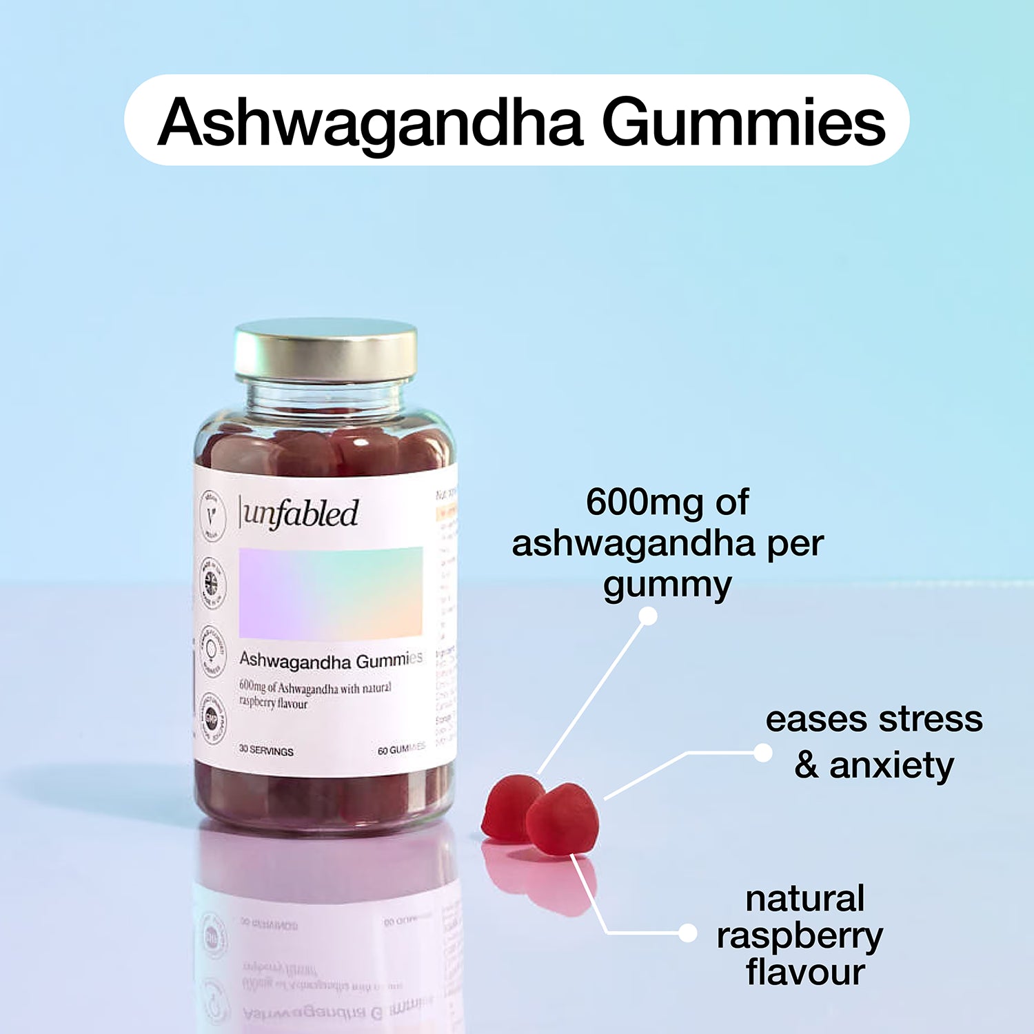 Unfabled Ashwagandha Gummies raspberry-flavoured 60s (British brand)