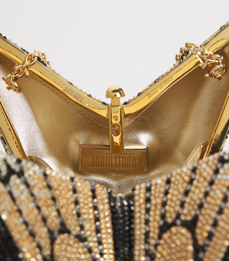 Judith Leiber butterfly clutch bag crystals metallic leather lining - British product