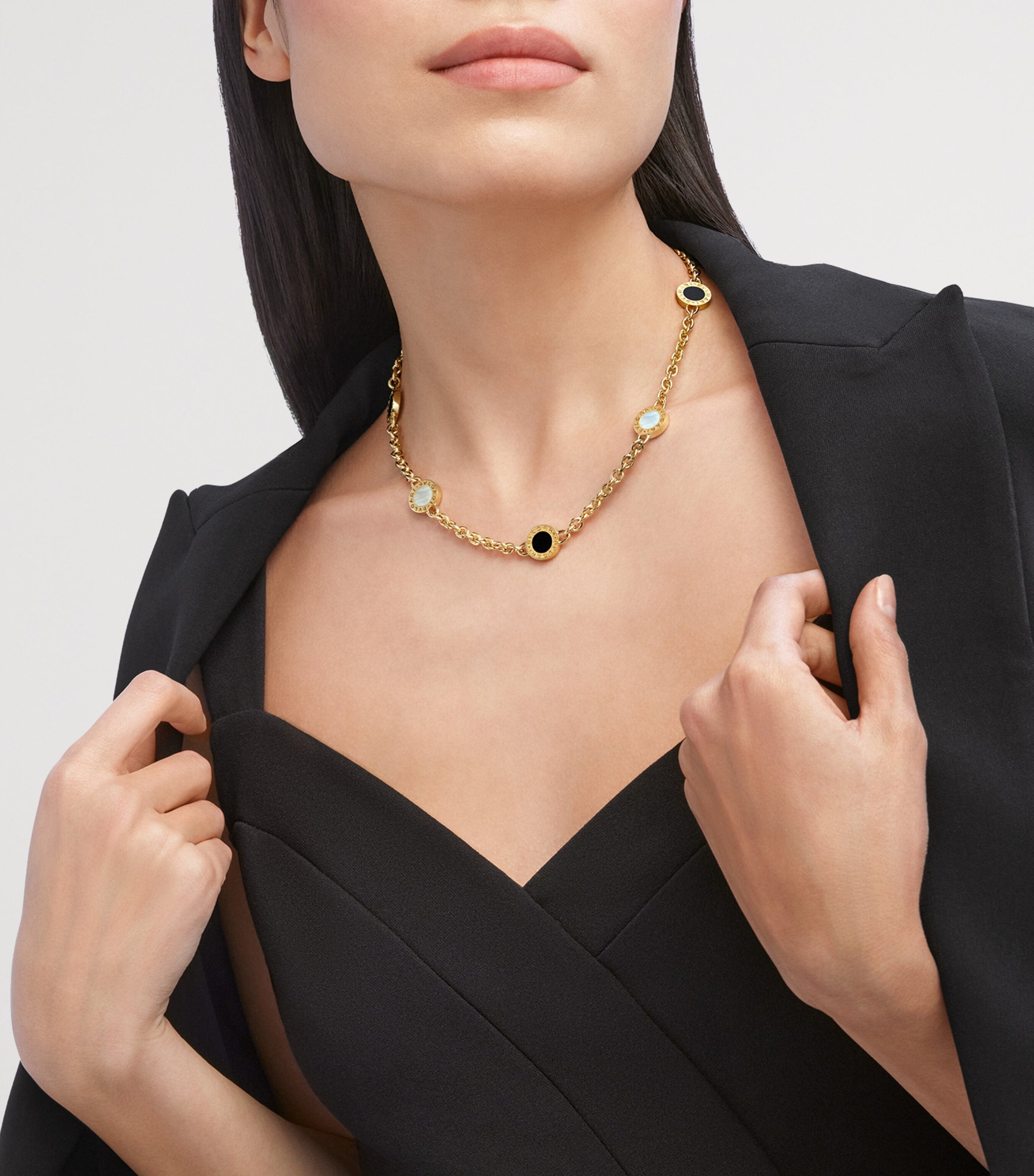 Bvlgari yellow gold mother-of-pearl onyx necklace, UK version