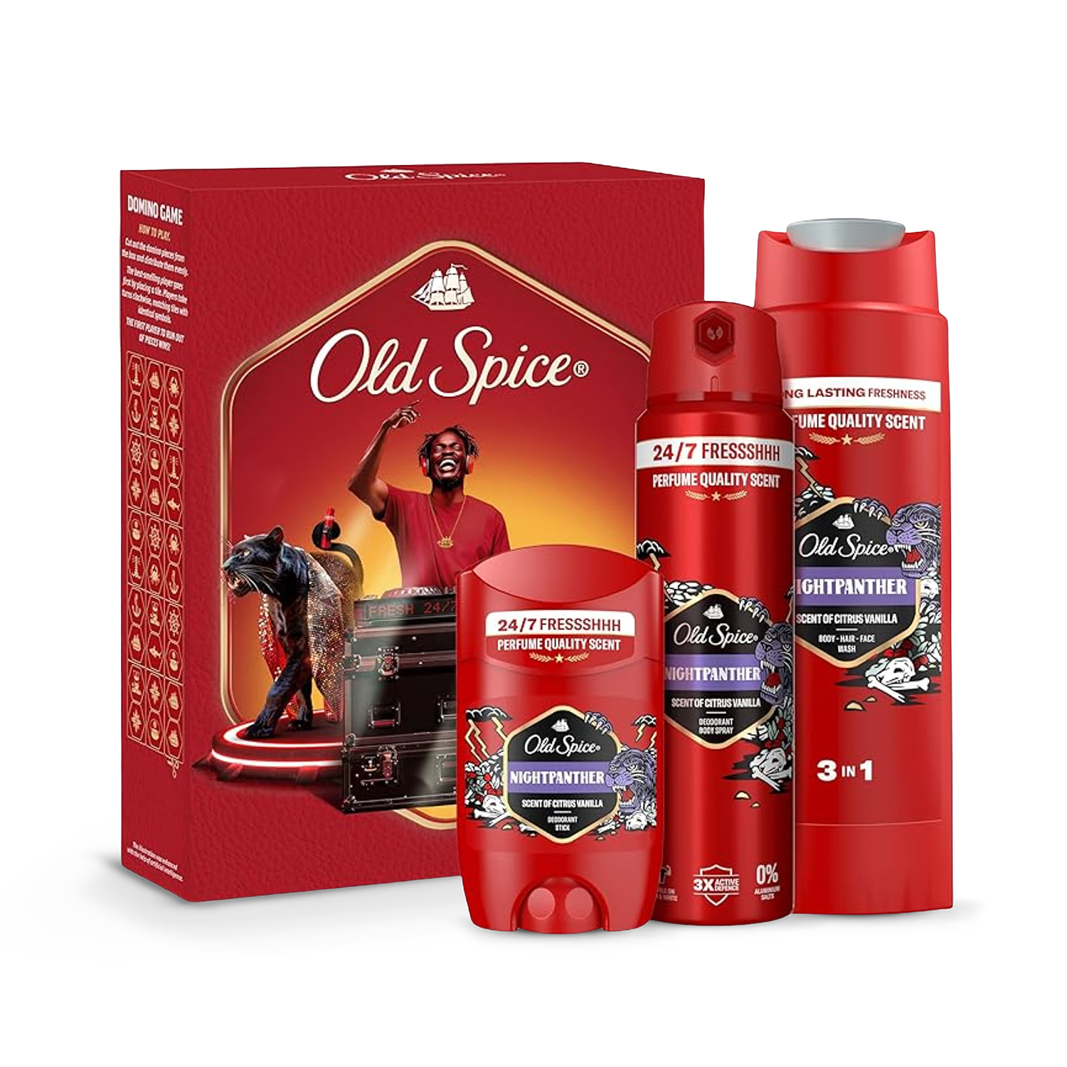 Old Spice Nightpanther gift set with deodorant spray shower gel (British brand)
