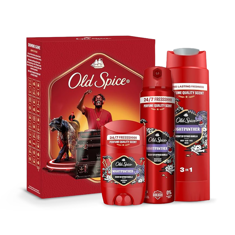 Old Spice Nightpanther gift set with deodorant spray shower gel (British brand)