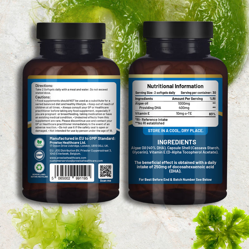 Prowise vegan omega-3 DHA 60 softgels, imported from the UK