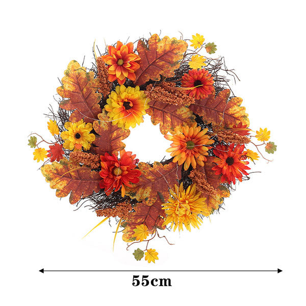Livingandhome autumn daisy maple leaf wreath 55cm, imported from the UK
