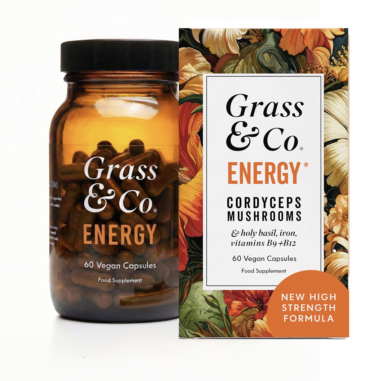 Grass & Co ENERGY Cordyceps mushroom supplement 60 capsules, imported from the UK