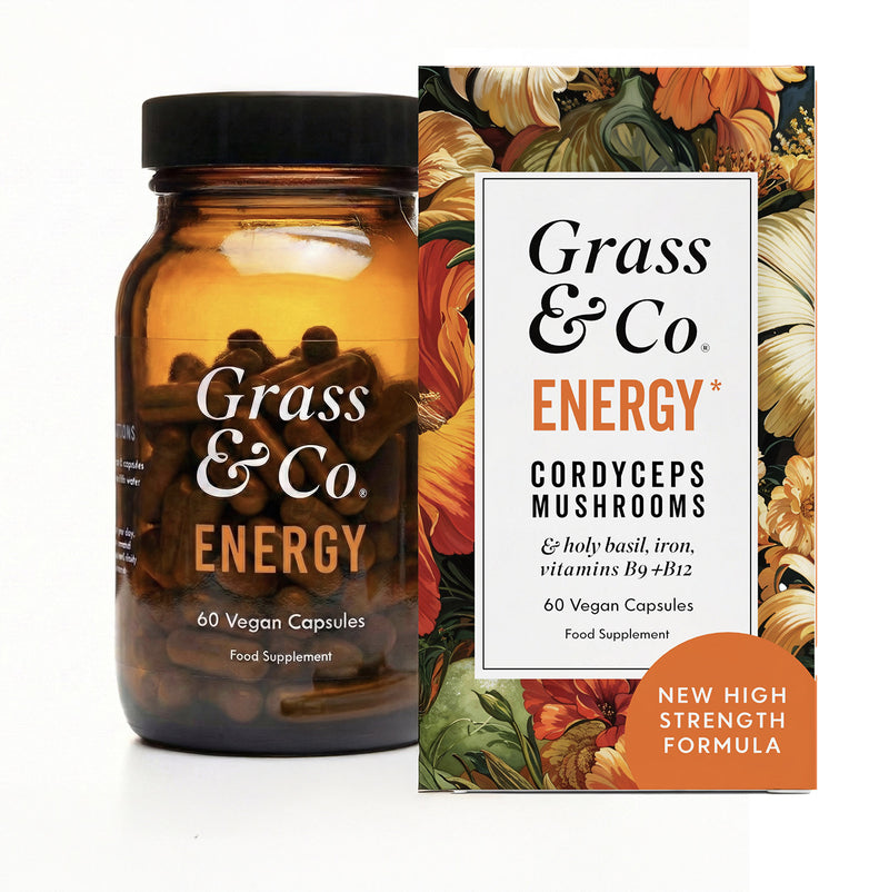 Grass & Co ENERGY Cordyceps mushroom supplement 60 capsules, imported from the UK