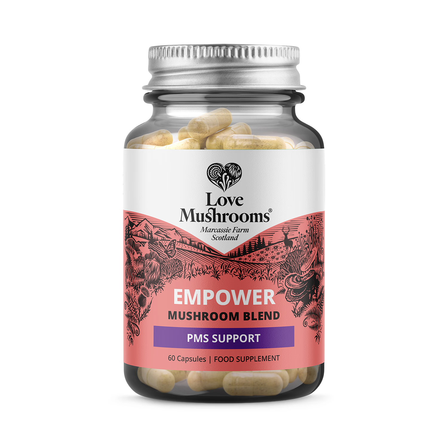 Love Mushrooms Empower PMS supplement blend 60 capsules (British brand)