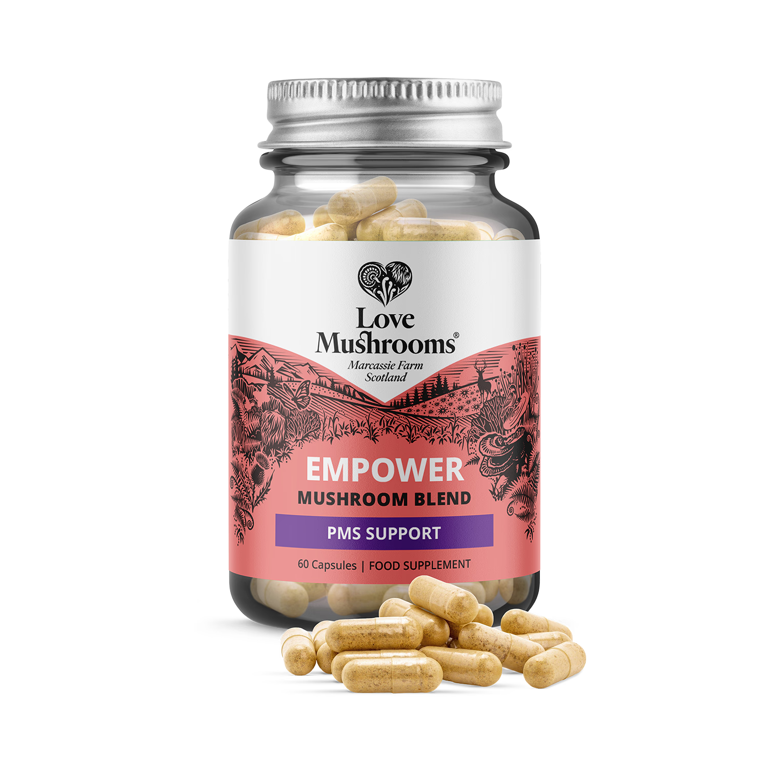 Love Mushrooms Empower PMS supplement blend 60 capsules (British brand)