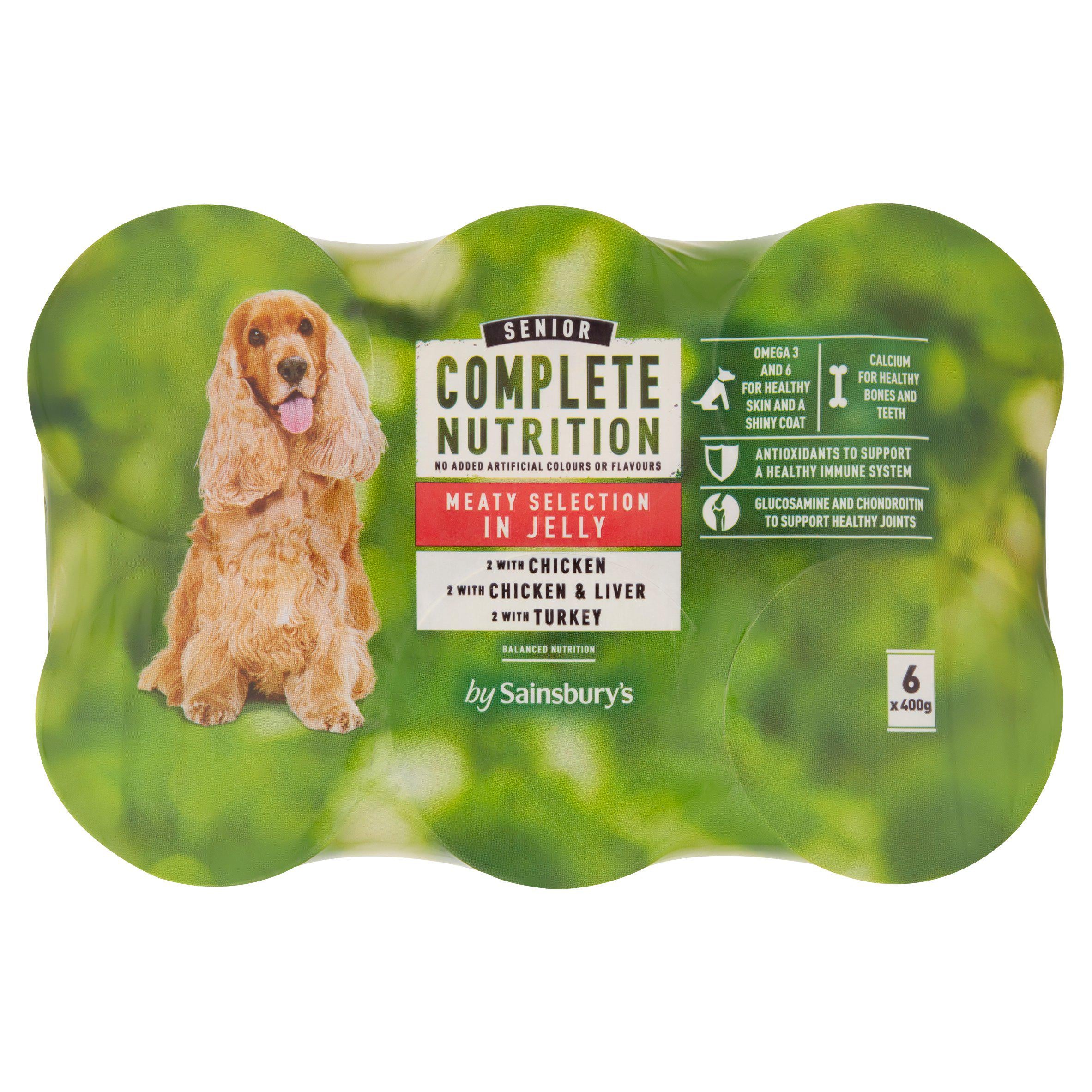 Sainsbury's Complete Nutrition Senior Dog Food Meat Selection in Jelly 6 x 400g Dog food cans trays & pouches Sainsburys   