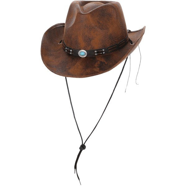 Smiffys cowboy hat tan leather look with turquoise band, UK version