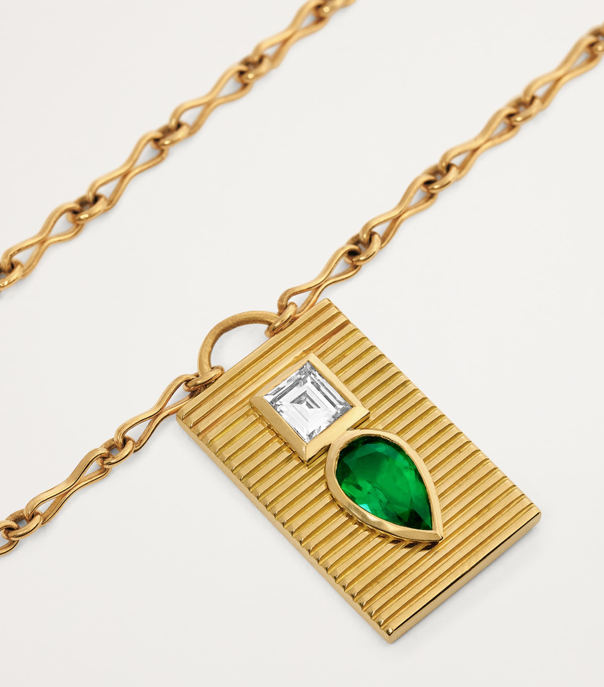 Azlee yellow gold diamond and emerald duet necklace - British product