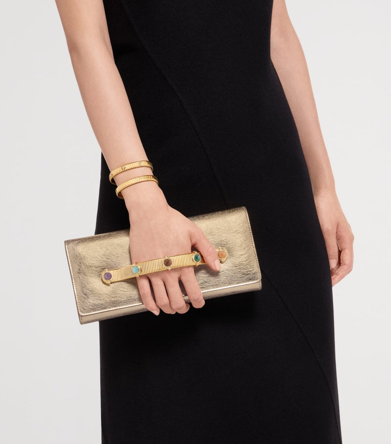 Bvlgari metallic leather evening clutch with cabochon gems - British product