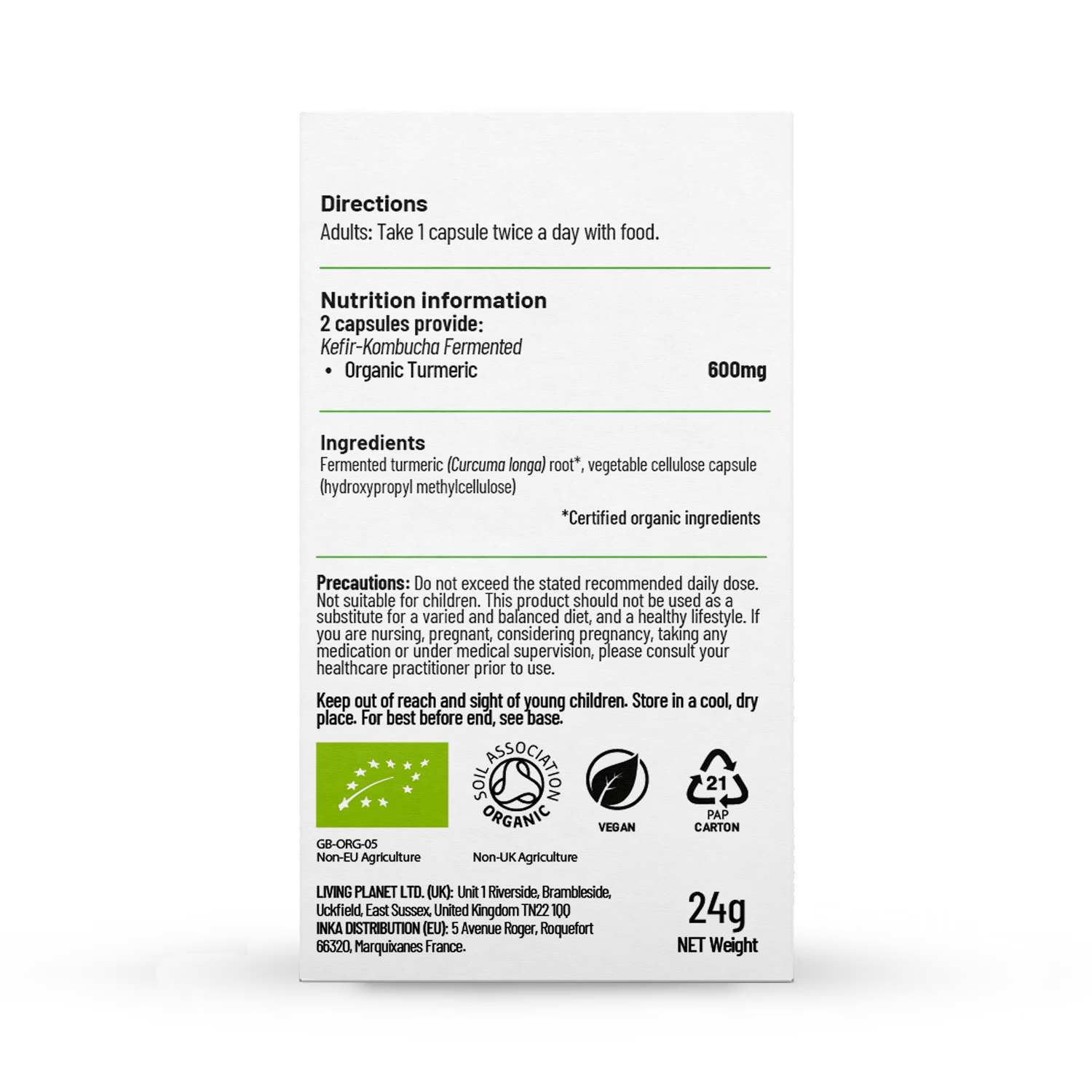 Living Nutrition Organic Fermented Turmeric Capsules 60, UK version