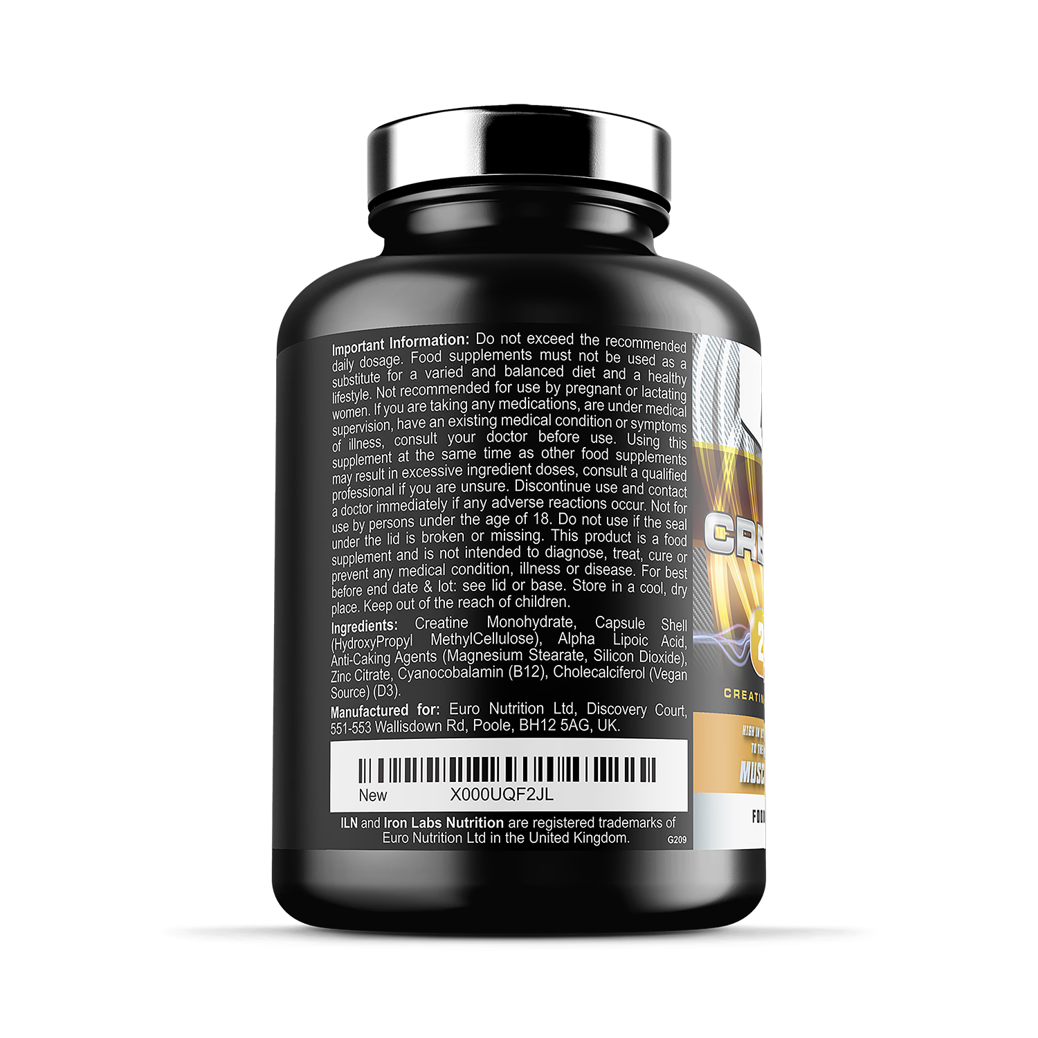 Iron Labs Nutrition creatine capsules 240 count, imported from the UK