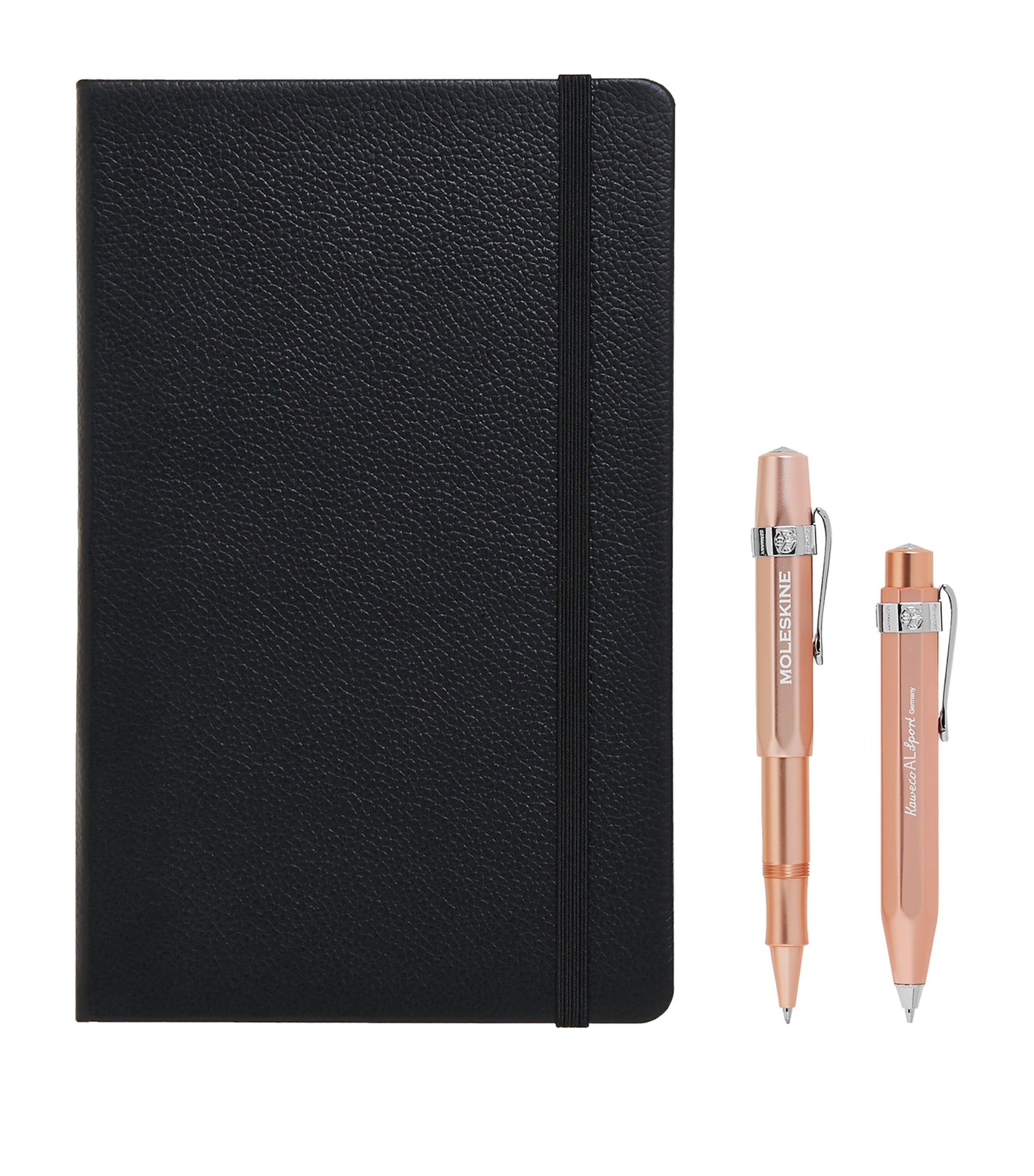 Moleskine leather notebook with rollerball pen and mechanical pencil set, imported from the UK