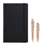 Moleskine leather notebook with rollerball pen and mechanical pencil set, imported from the UK
