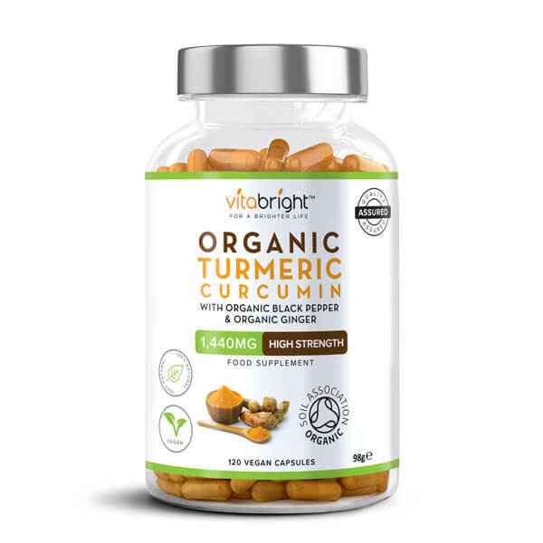 VitaBright organic turmeric capsules 1440mg, imported from the UK
