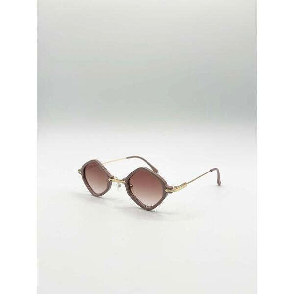 SVNX diamond shape sunglasses in nude, gold frame, UK version