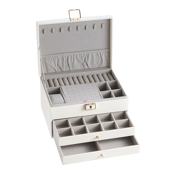 Livingandhome white PU leather jewellery box 23x17x13.5cm, imported from the UK