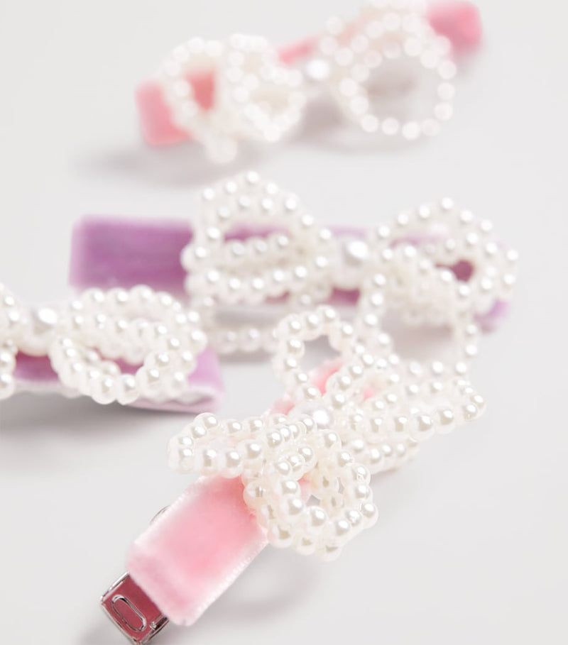 Self-Portrait Kids velvet pearl bow hair clips, set of 4 (British brand)