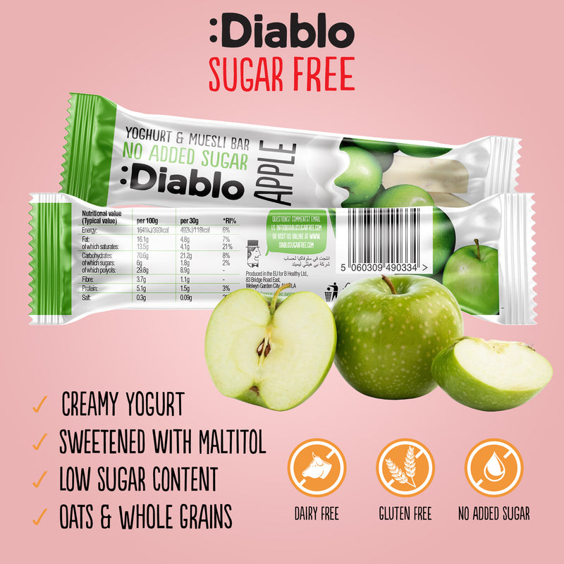 Diablo apple muesli snack bar 30g, imported from the UK