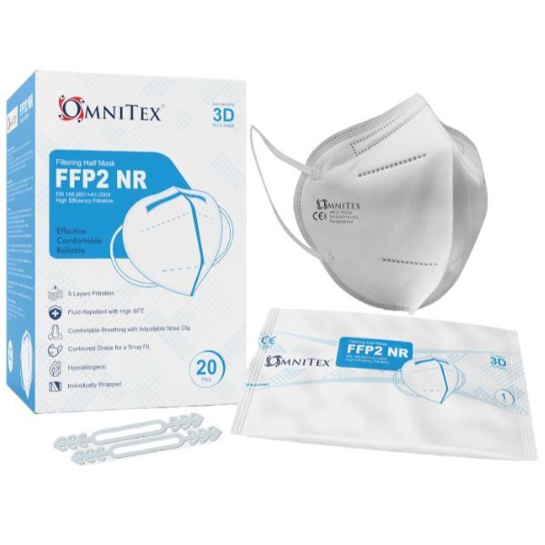Omnitex FFP2 face mask white 20 pack (British brand)