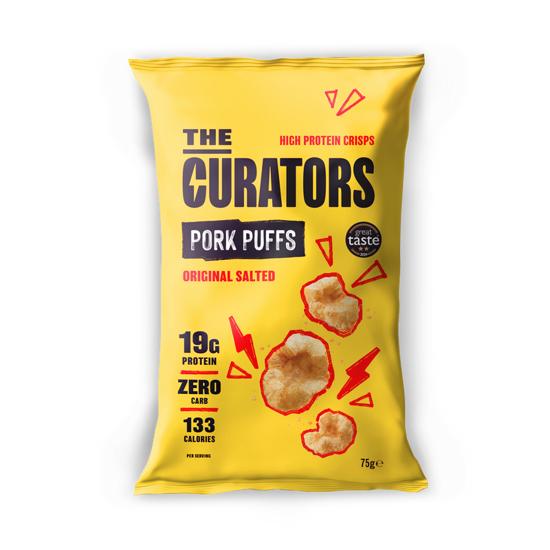 The Curators original salted pork puffs 75g, imported from the UK