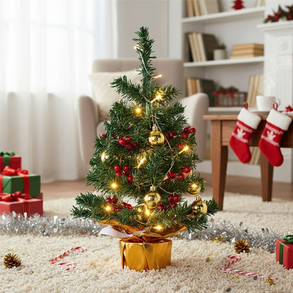 Livingandhome mini Christmas tree with warm lights 53cm - British product