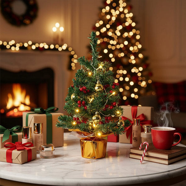 Livingandhome mini Christmas tree with warm lights 53cm - British product