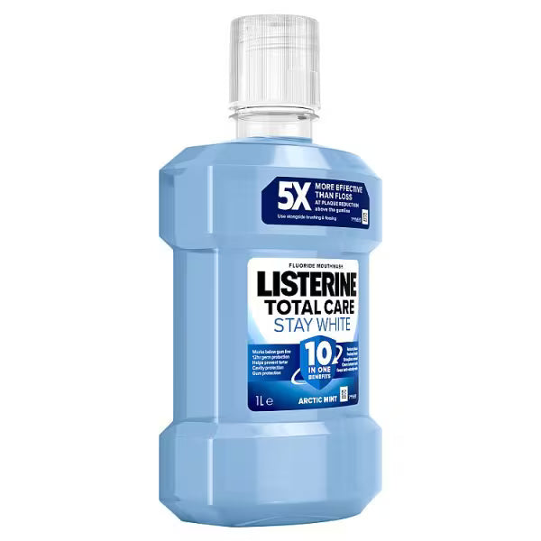 Listerine Total Care Stay White mouthwash 1L, UK version